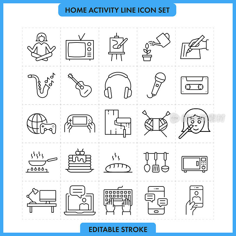 Home Activity Line图标设置。可编辑的中风
